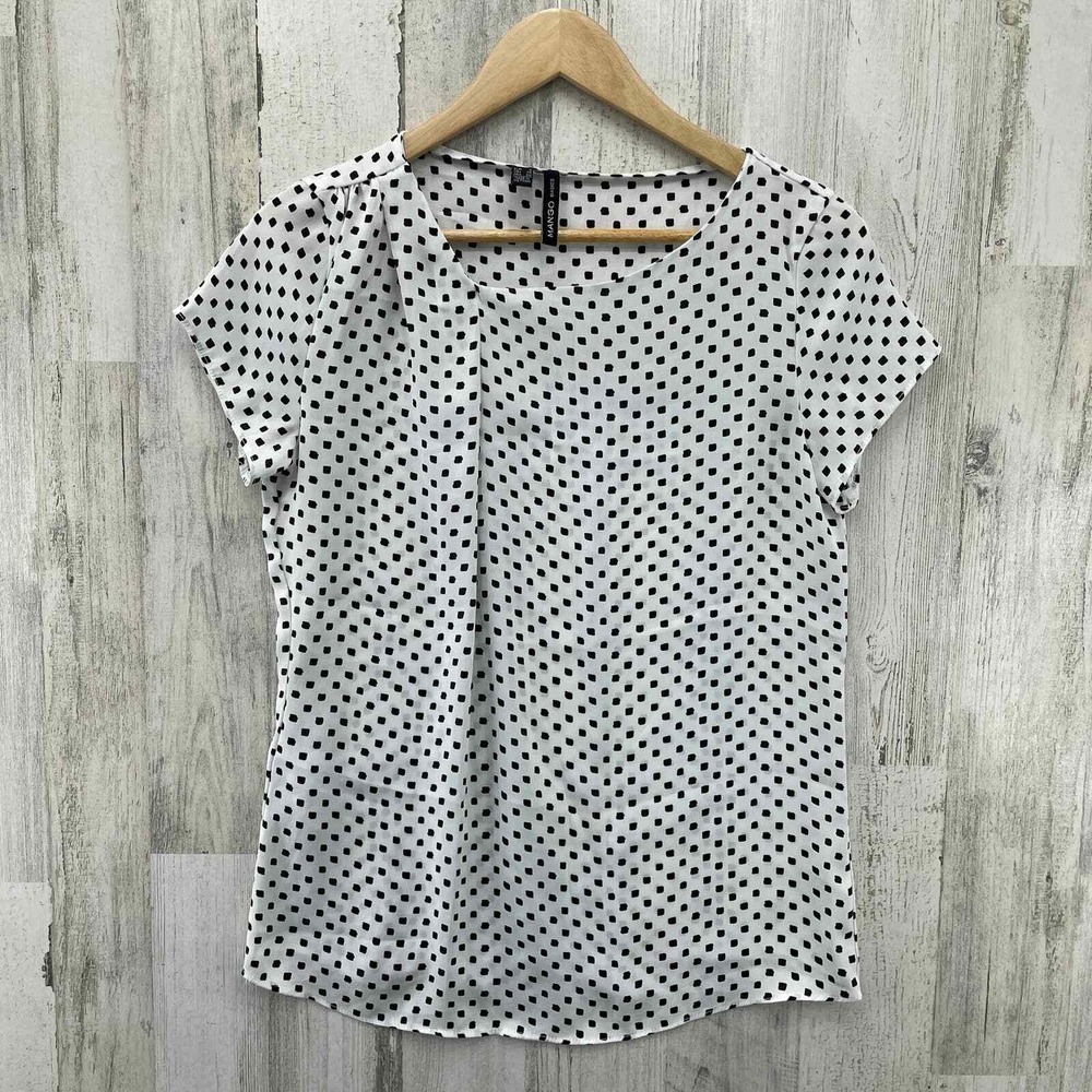 Mango Basics Career Blouse Womens XS White Black Polka Dot Polyester Gathered - Picture 3 of 10